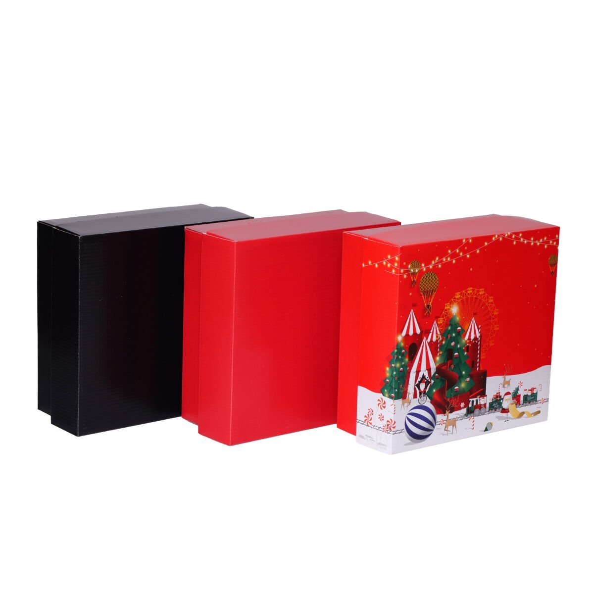 20x20x9 cm Kapaklı Kargo Kutusu ,Hediye Kutusu yılbaşı desen (kırmızı alt taban) - 25