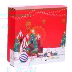 20x20x9 cm Kapaklı Kargo Kutusu ,Hediye Kutusu yılbaşı desen (kırmızı alt taban) - 25